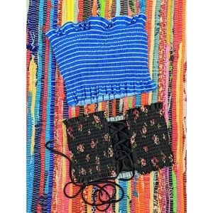 Xhilaration Lot Of 2 Womens Jr M/L Crop Tube Top Floral Striped Smocked Lace Up